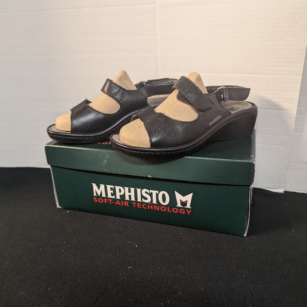 Mephisto leather black Velcro walking sandals size EUR 37 US 7